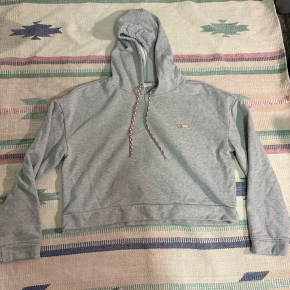 Vans Womens L Grey Cropped Hoodie Easter Pastel Strings Spring Crop Oversized - Picture 2 of 9